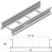 Кабельный лоток лестничного типа серии HEAVY, высота - 150 мм, ширина - 618 мм, длина - 6000 мм, толщина - 2 мм, кратность - 6м, SZ - Оцинкованная сталь (методом Sendzimir)
