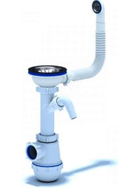 Сифон для мойки АНИ Грот 3 1/2' x 40 c круглым пе еливом и отводом для стиральной машины с гибкой трубой 40х40/50