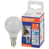 Лампа светодиодная LED 7Вт Е14 6500К 600Лм шар 220В (замена 60Вт) OSRAM