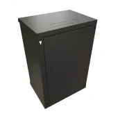 Шкаф настенный 19-дюймовый 19'' 18U 908x600х600мм стеклянная дверь с перфорацией ручка с замком черный RAL 9004 WRline''