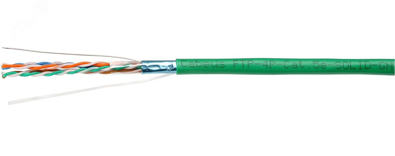 Витая пара экранированная FTP (F/UTP). категория 5e. 4 пары (24 AWG). одножильный. зеленый. экран - фольга. нг(А)-LSLTx. (305 м)