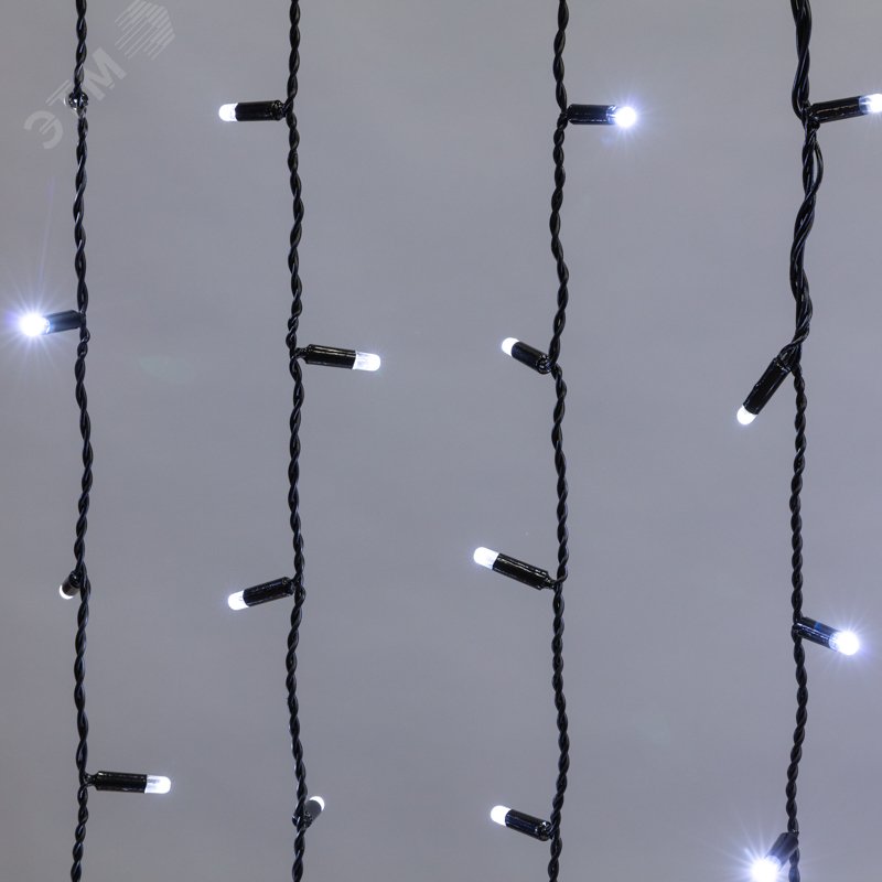 Гирлянда светодиодный Дождь 2х1,5 м, постоянное свечение, черный провод, 230 В, диоды белые