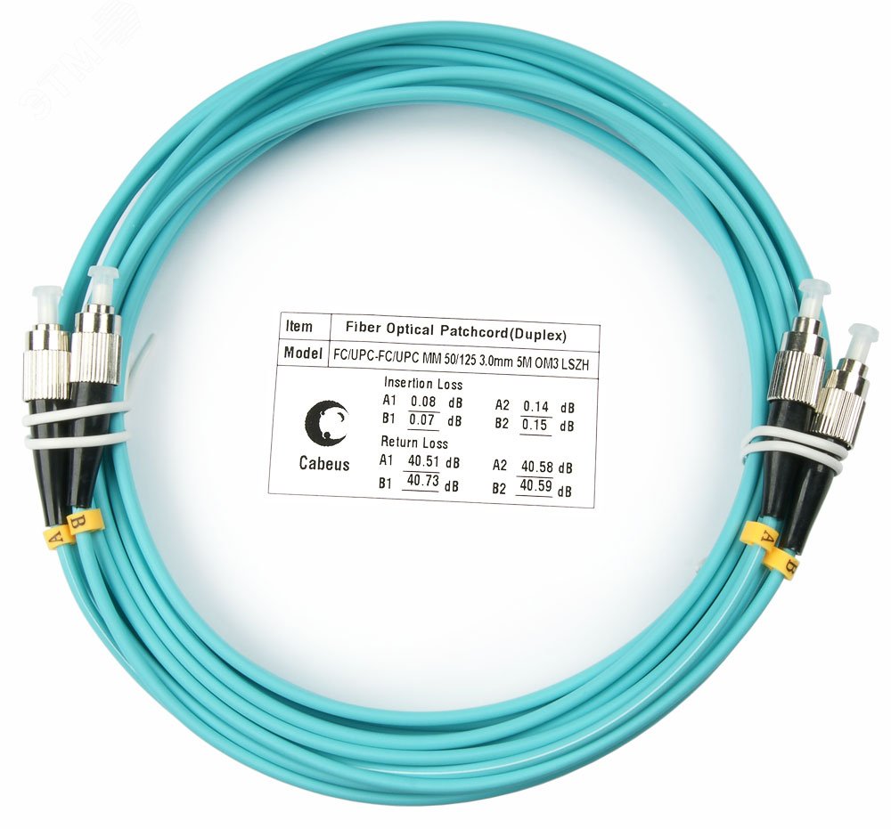 Шнур оптический duplex 5м FC-FC 50/125 мм OM3 LSZH