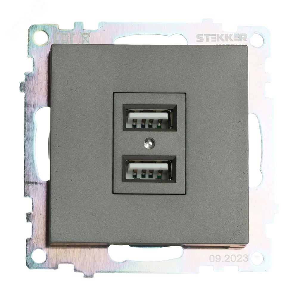 Розетка двухместная USB (механизм) 250В 2,1А серия Катрин графит STEKKER