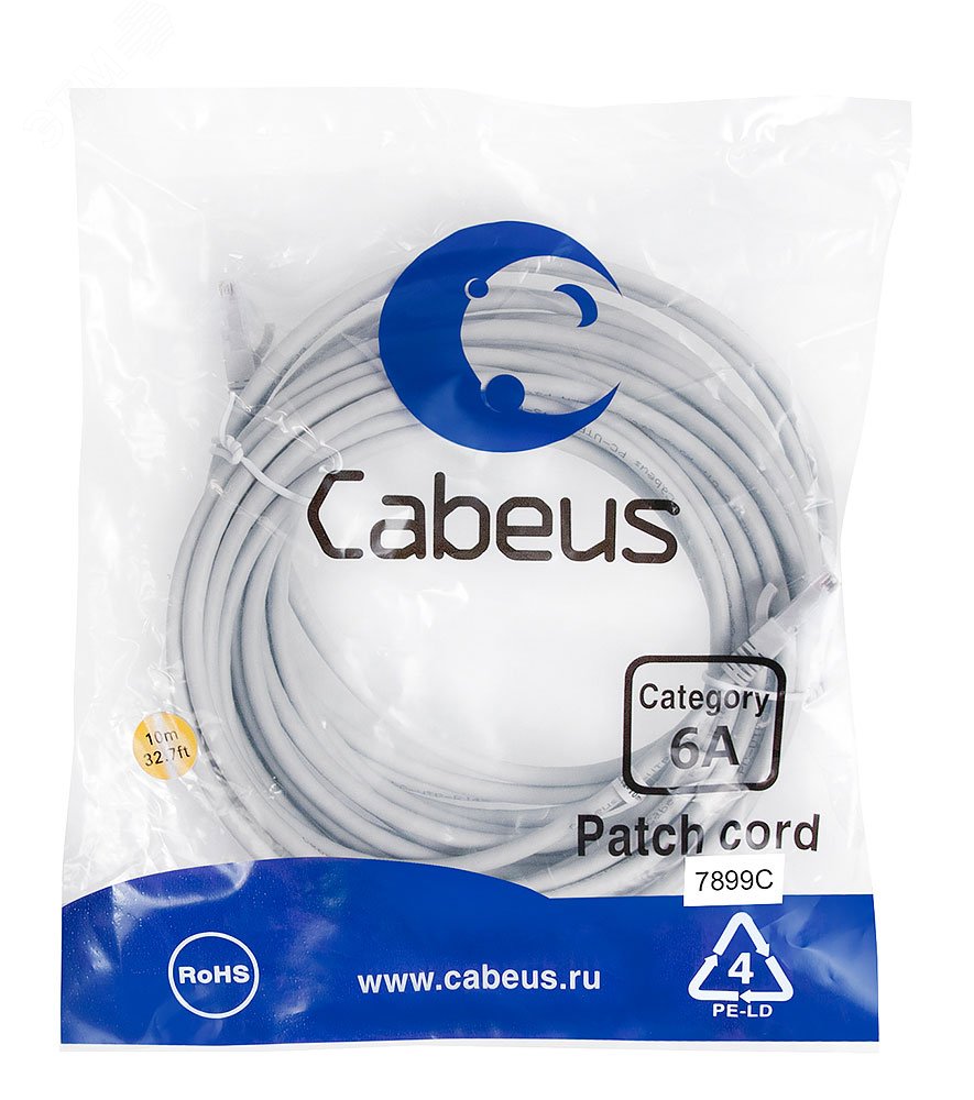 Патч-корд U/UTP, категория 6а (10G), 2xRJ45/8p8c, неэкранированный, серый, LSZH, 10м