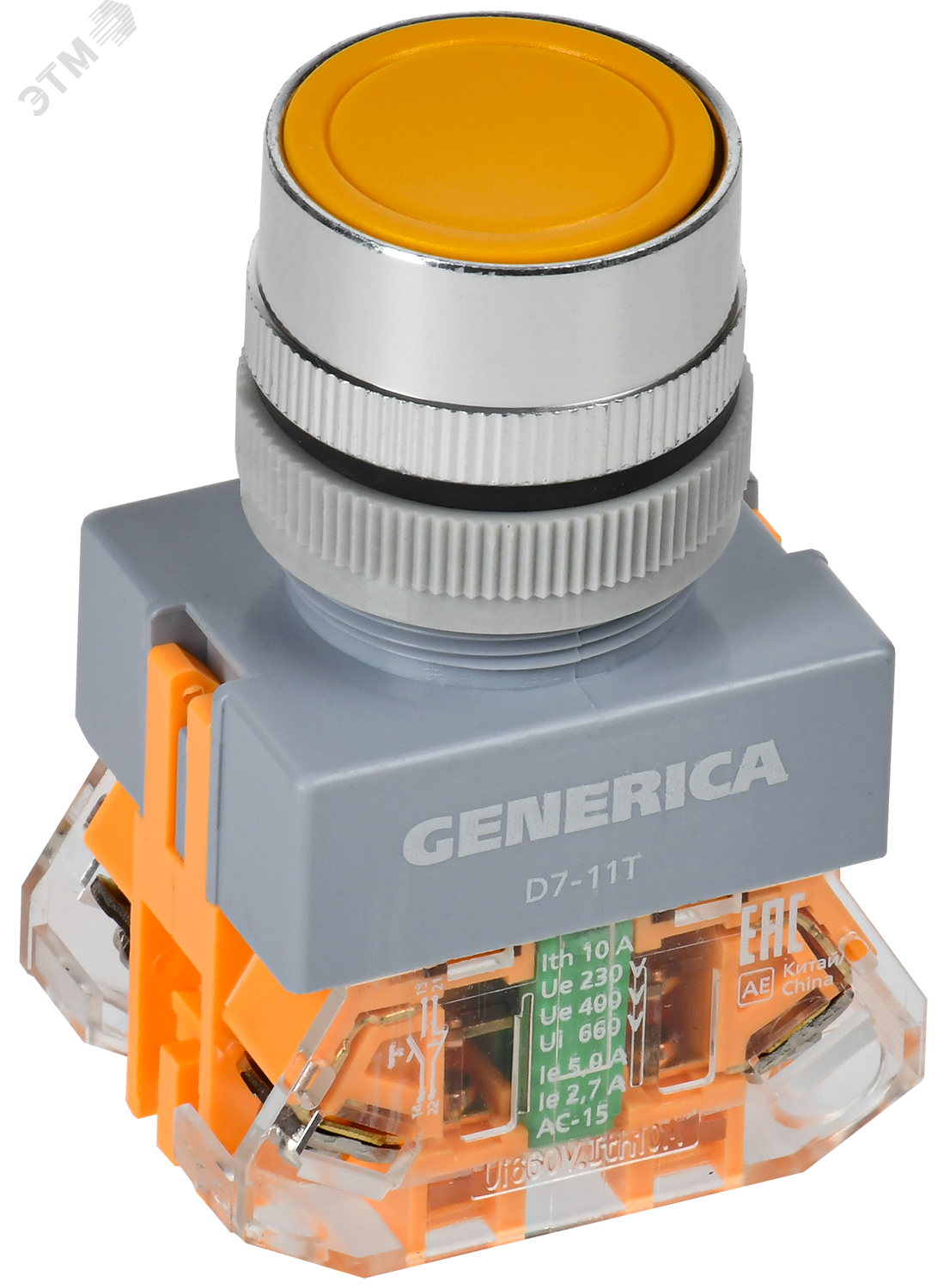 Кнопка D7-11T d=22мм 1з+1р с фикс. жел. GENERICA