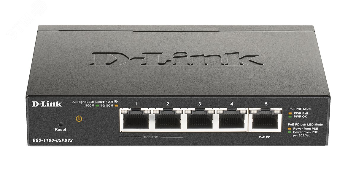 Коммутатор настраиваемый L2 PoE 5 портов, 2хPoE 10/100/1000 Мб/с, 3хRJ45, 18 Вт
