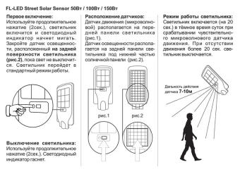 100W/4200K Street-Solar SENSOR 490x230x65мм d50mm 1000Лм - Светодиодный уличный светильник на солнечной батарее FOTON LIGHTING