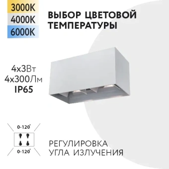 4x3W/3000+4000+6000K IP65 4x300Lm Белый - Светодиодный настенный светильник FL-LED WallBeam-H FOTON LIGHTING