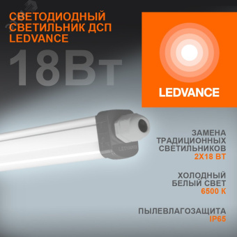 Светильник светодиодный ДСП-18Вт 1890лм 6500K IP65 серый 0,6 м ECO CLASS