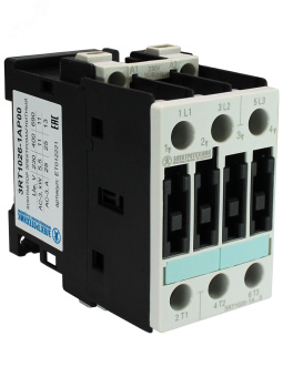 Контактор электромагнитный 3RT1026-1AP00, 3-пол., 25A, AC-3, 11кВт/400V, 230V AC, 50Гц, типоразмер S0, винтовые клеммы, IP20