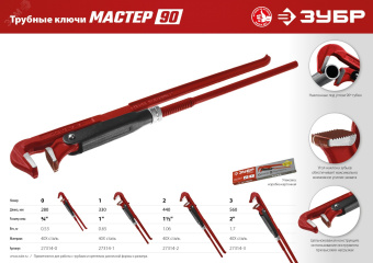 Ключ трубный с прямыми губками Мастер-90 №2 1.5'' 440 мм