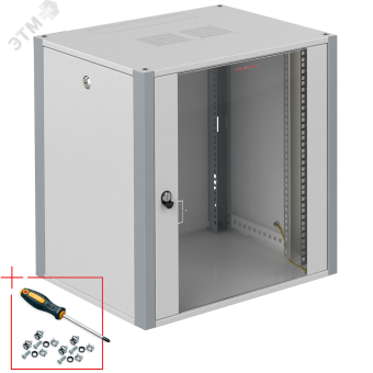Шкаф телекоммуникационный настенный 19' 9U дверь стекло IP20. 600x450x450mm(ШхГхВ) цвет серый(RAL 7035/RAL7000)