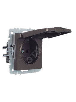 BRITE Розетка с заземлением с защитными шторками и крышкой 16А IP44 РСбш10-3-44-БрТБ темная бронза