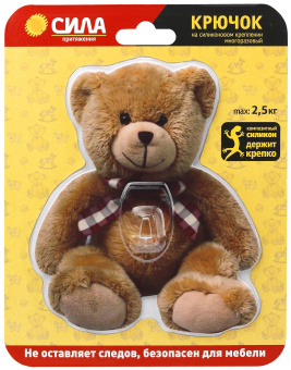 Крючок на силиконовом креплении Мишка Teddy 12х14.5 см нагрузка до 25 кг СИЛА SHT12-S1C-12