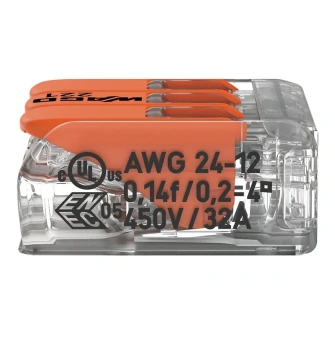 221-413 3-х контактная, многоразовая, 32A 450V - клемма WAGO 221-413