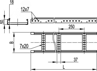 Лоток лестничный 200х50х3000мм Стандарт
