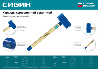 Кувалда 5 кг, с удлиненной деревянной рукояткой