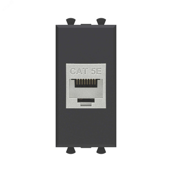 Avanti Компьютерная розетка RJ-45 без шторки модульная, кат.5е экранированная,  Черный матовый, 1 модуль