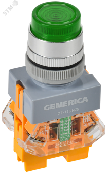 Кнопка D7-11DNZS d=22мм 1з+1р с подсв. и фикс. зеленая GENERICA