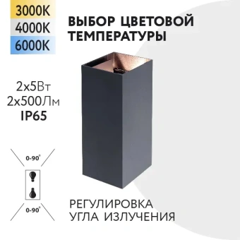 2x5W/3000+4000+6000K IP65 2x500Lm Чёрный - Светодиодный настенный светильник FL-LED WallBeam-V FOTON LIGHTING
