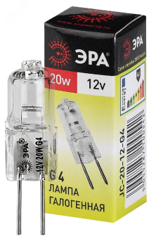Лампа накаливания галогенная G4-JC-20W-12V (галоген, капсула, 20Вт, нейтр, G4) (100/1000/35000)