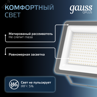 Прожектор светодиодный ДО 200 Вт 6500К 21000 лм 175-265В IP65 290х32х400мм Алюминий матрированное закаленное стекло Qplus Gauss