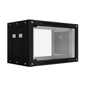 Шкаф настенный телекоммуникационный WS 15U 600х450х770мм, 2 профиля 19, дверь стеклянная, боковые стенки съемные, разобранный, черный RAL 9005