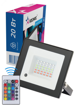 Прожектор светодиодный 20Вт, RGB с пультом, IP65,