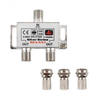 Делитель ТВ х 2 + 3шт. F BOX 5-1000 МГц Silver,