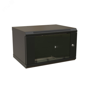 Шкаф настенный 19-дюймовый 19'' 9U 500x600х600мм стеклянная дверь с перфорацией ручка с замком черный RAL 9004 WRline''