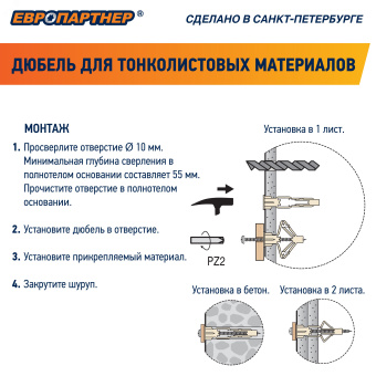 Анкер для тонколистовых материалов PLA 10х50 без  шурупа (100шт)