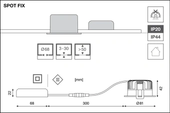 SPOT FIX 8W/940 DIM (Отсечка) 36° IP44 720Lm d81(68)x42 DIP-переключатель - Светодиодный встраиваемый светильник LEDVANCE