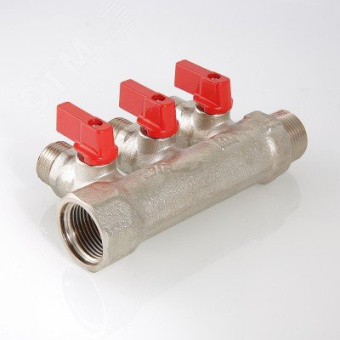 Коллектор 3/4' х 2 выхода 1/2' НР с отсекающими кранами