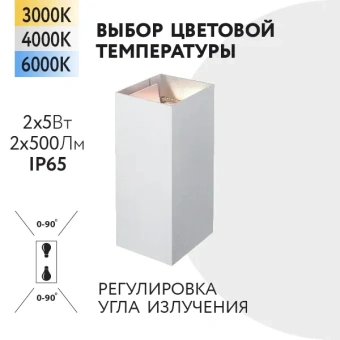 2x5W/3000+4000+6000K IP65 2x500Lm Белый - Светодиодный настенный светильник FL-LED WallBeam-V FOTON LIGHTING