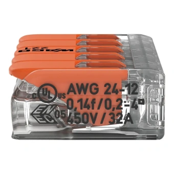 221-415 5-ти контактная, многоразовая, 32A 450V - клемма WAGO 221-415