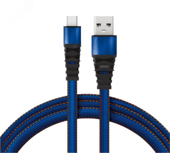Кабель USB-microUSB 1 м, плоский провод, синяя джинсовая оплетка, 18-1163,
