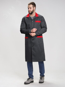 Халат мужской Технолог (тк.Смесовая,210), т.серый/красный,64-66,182-188