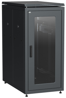 Шкаф напольный сетевой 19'' LINEA N 28U 800х1000мм стеклянная передняя дверь. задняя перфорированная черный