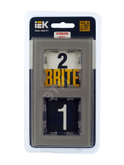 BRITE Рамка 2 поста РУ-2-2-БрД стекло дымчатый