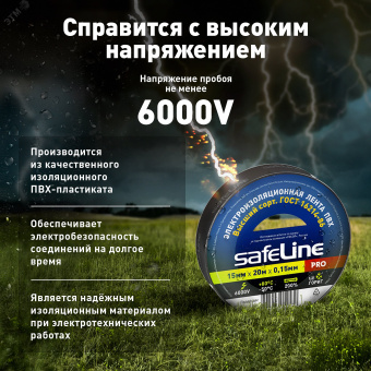 Изолента ПВХ черная 15мм 20м Safeline