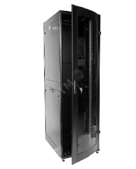 Шкаф телекоммуникационный напольный ПРОФ универсальный 42U (600х800) дверь стекло черный в сборе ШТК-МП-42.6. 8-1ААА-9005
