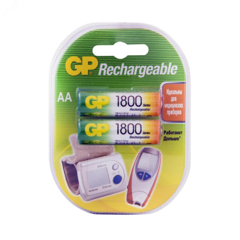 Аккумулятор перезаряжаемый GP 180AAHC AA, емкость 1800 мАч - 2 шт. в клемшеле