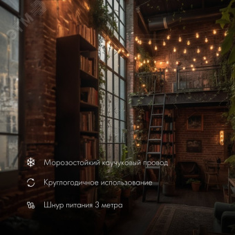 Гирлянда Лофт уличная, черный каучук, 20          прозрачных ламп х 1 LED, IP65